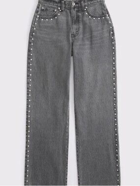 Abercrombie & Fitch Gray Wide-Leg Jeans with Stud Trim